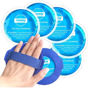 samply Small Gel Ice Packs for Boo Boos, Cold Packs for Injuries Reusable Pain Relief, Headaches and Toothaches,Eyes, Face, 5 Pack Mini Round Ice Packs with 2 Covers for Cold Compress