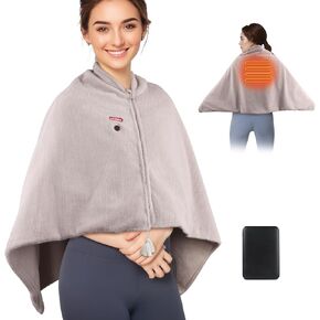 Cordless Heated Blanket Shawl, Battery Powered Heated Blanket Wearable Heated Shawl Wraps for Office, Travel, Camping, 3 Heat Settings, 5000mAh Battery Included