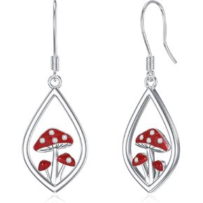 Diamond Mushroom Earrings 925 Sterling Silver Mushroom Teardrop Dangle Earrings Dainty Jewelry Gifts for Women Wife