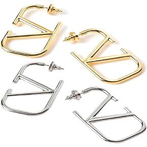 2 Pairs Sterling Silver with 18K Gold Plated Earring for Women, Letter V Hypoallergenic Earrings, Lightweight Alphabet Earrings Birthday Gift for Women, Stylish Gift for Minimalist.