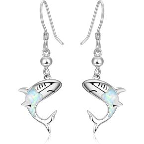 Opal Shark Earrings 925 Sterling Silver Cute Animal Earrings Dangle Drop Earrings for Women Shark Jewelry Gifts for Shark Lovers