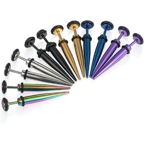 Cupimatch 6 Pairs 16G Stainless Steel Taper with O Ring Stud Earring Illusion Fake Gauge Ear Plug Piercing Earrings Sets 8mm