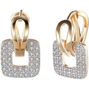 14K Rose Gold Plated CZ Hoop Earrings For Women Men Fashion Cubic Zirconia Geometric Square Earrings 0.67''