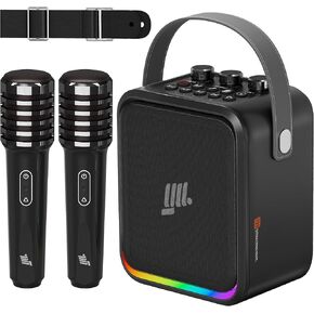 YLL Portable Bluetooth Speaker with 2 Wireless Microphones, Karaoke Machine for Adults & Kids with Lights, Supports REC/USB/TF/AUX /6.35mm Wired Mic/Instrument for Home Outdoor Party Birthday Gifts