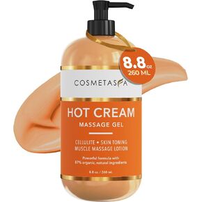 Cosmetasa Hot Cream Massage Gel - Natural and 87% Organic Cellulite Cream - Multi Use, Skin Toning Cream, Soothes Aches, for Sore Joints and Muscle - 8.8 Oz