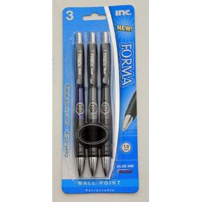 Inc. Forma Retractable Pens - 1.0mm Blue Ink - (3 Pens Included)