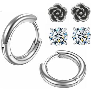 Hopply Surgical Stainless Steel Earrings for Sensitive Ears Hypoallergenic 20G Hoop Earrings for Women Men Flower Cubic Zirconia Flat Back Earrings Cartilage Earrings Hoop Stud