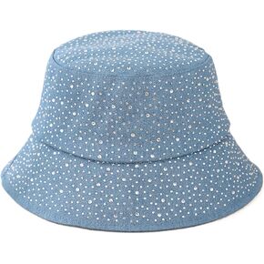 Women's Sparkly Rhinestone Bucket Hat Bling Packable Summer Outdoor Vacation Sun Hat Fisherman Cap