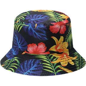Tropical Palm Tree Leaves Print Bucket Hat Hawaiian Beach Fishing Cap Reversible Packable Sun Hats for Women, Men