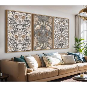 Large Retro Framed Wall Art - Natural Float Framed Flowers Canvas Pictures Wall Art Prints for Living Room Decor Floral Pattern Artwork for Bedroom Kitchen Home Office Decoration 60" X 28" Set of 3