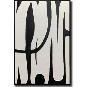 Boieesen Art,24x36Inch Abstract Hand-Painted Black White Oil Painting Modern Minimalism Artwork Vertical Textured Wall Art Oil Hand Painting with Black Polystyrene Frame