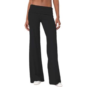 NZNDSHD Fold Over Yoga Pants for Women Low Rise Straight Leg Sweatpants Y2k Solid Color Stretchy Loose Gym Lounge Leggings