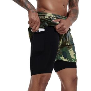 GYMELITE Men's 2 in 1 Workout Running Shorts 7" Gym Yoga Active Sports Shorts Lightweight Training with Phone Pockets