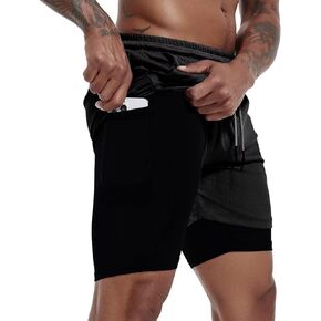 شورت GYMELITE للرجال 2 في 1 للتمرين والجري مقاس 7 بوصة، شورت رياضي نشط لليوجا والجيم خفيف الوزن للتدريب مع جيوب للهاتف in Kuwait
