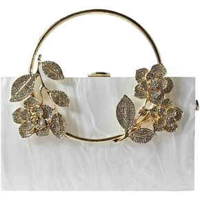 Women Acrylic Evening Clutch Marble Pattern Carved Circle Handle Handbag Square Box Bag for Evening Cocktail Prom