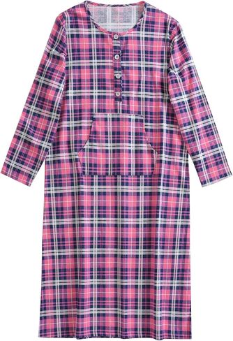 Esenchel Women's Flannel Nightgown Plaid Nightshirt with Pocket in Saudi Arabia