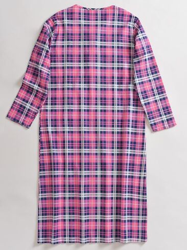 Esenchel Women's Flannel Nightgown Plaid Nightshirt with Pocket in Saudi Arabia