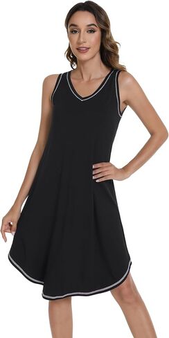 WiWi Viscose from Bamboo Tank Nightgown for Women V-Neck Sleeveless Sleep Gowns S-XXL in Kuwait