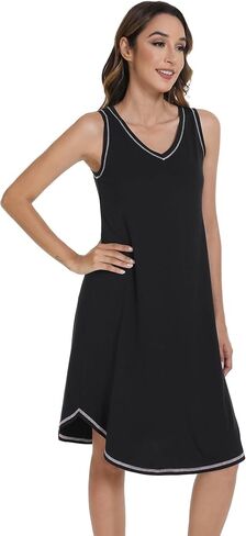 WiWi Viscose from Bamboo Tank Nightgown for Women V-Neck Sleeveless Sleep Gowns S-XXL in Kuwait