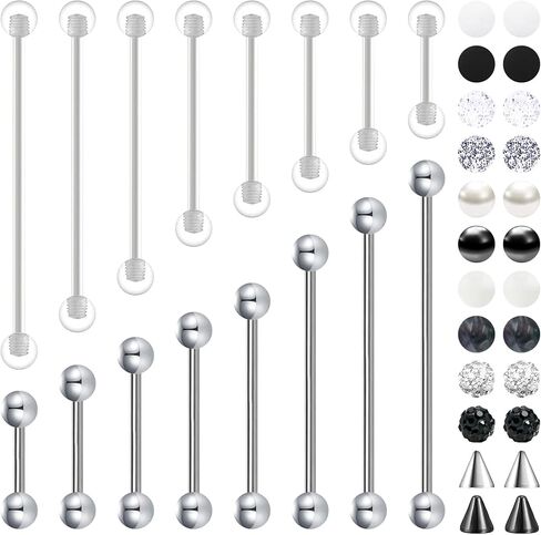 14G Surgical Steel Industrial Barbell for Women Acrylic Cartilage Earrings Replacement Balls for Tongue Helix Nipple Rings Bar Length 12-38mm in Saudi Arabia