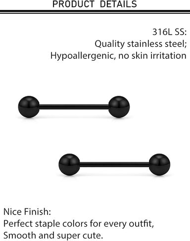 ocptiy 14g 16g الأسود الحلمة ثقب المجوهرات حلقات اللسان هيبوالرجينيك 316l الفولاذ الجراحي خارجيا الخيوط الحلمة اللسان الدائري الحديد ثقب المجوهرات للنساء الرجال 12mm 14mm 16mm 19mm 22mm in Kuwait