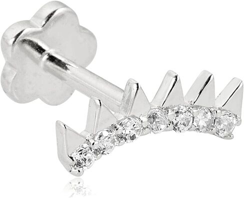 AVORA 14K Gold Simulated Diamond CZ Spikes Cartilage Piercing Flat Back Earring Body Jewelry (18 Gauge) in Kuwait