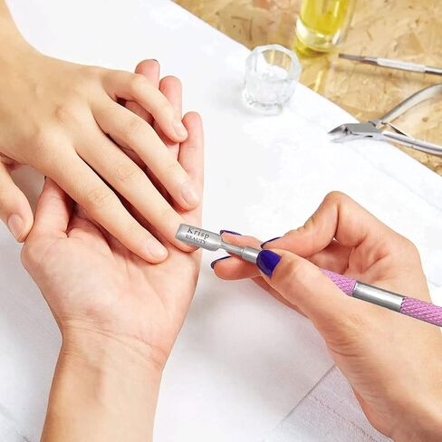 Cuticle Pusher Dual Sided - Sharp Edge Spoon Shaped Double Ended Cuticle Pusher Remover Cleaner Surgical Medical Grade Stainless Steel Manicure Pedicure Nail Art Care Tool Set (Blue) By Krisp Beauty in Kuwait