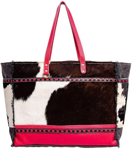 Myra Bag Weekender Bag for Women - Western Upcycled Canvas and Leather Shoulder Tote Bag Ebony Red in Saudi Arabia