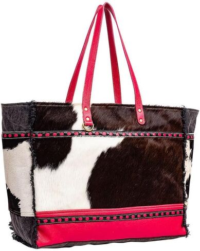 Myra Bag Weekender Bag for Women - Western Upcycled Canvas and Leather Shoulder Tote Bag Ebony Red in Saudi Arabia