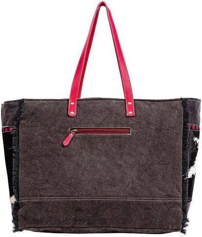 Myra Bag Weekender Bag for Women - Western Upcycled Canvas and Leather Shoulder Tote Bag Ebony Red in Saudi Arabia