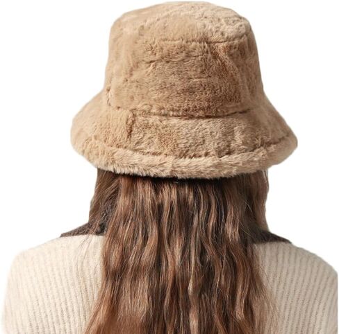 Faux Fur Furry Flower Bucket Hats for Women Winter Plush Fisherman Hat Warm Outdoor Cap in Saudi Arabia