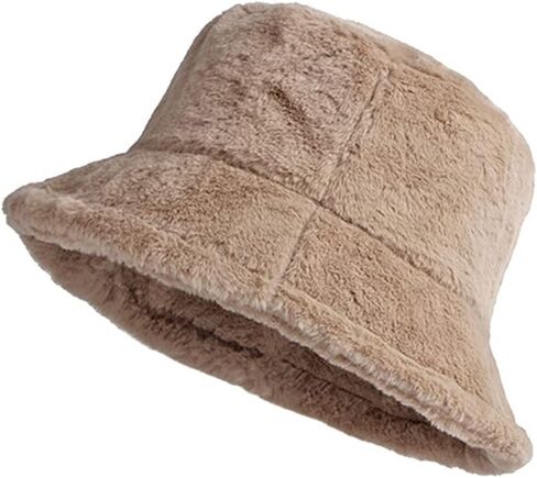 Faux Fur Furry Flower Bucket Hats for Women Winter Plush Fisherman Hat Warm Outdoor Cap in Saudi Arabia