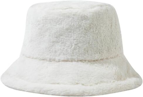 Faux Fur Furry Flower Bucket Hats for Women Winter Plush Fisherman Hat Warm Outdoor Cap in Saudi Arabia