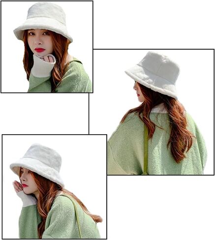 Faux Fur Furry Flower Bucket Hats for Women Winter Plush Fisherman Hat Warm Outdoor Cap in Saudi Arabia