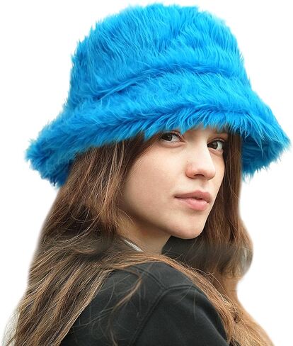Gllutt Winter Fuzzy Faux Fur Bucket Hat Long Hair for Women Fashionable Warm Wide Brim in Saudi Arabia