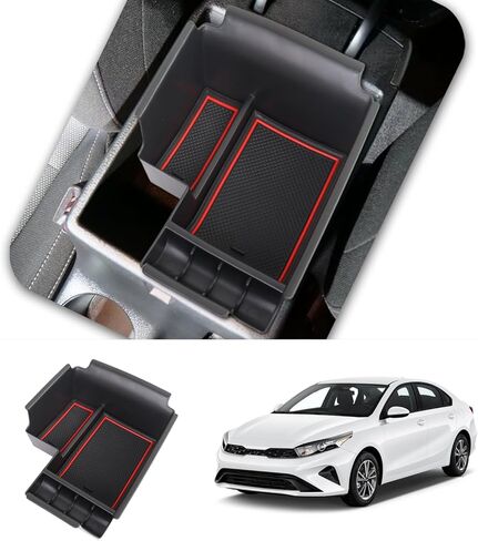 Center Console Organizer Tray Compatible with 2019-2024 Kia Forte GT/FE/EX/LX/LXS Interior Accessories, Insert Armsert Storage Box (Red) in Saudi Arabia