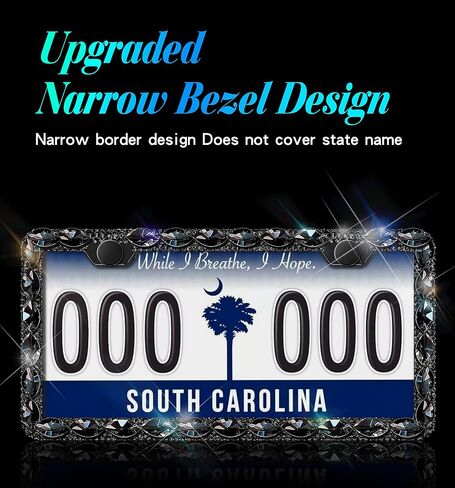 2 Pack Bling License Plate Frame for Women with High End Ribbon Gift Box Rhinestone Sparkly Diamond License Plate Holder, Handcrafted Crystal Premium Stainless Steel (Black Gem) in Saudi Arabia