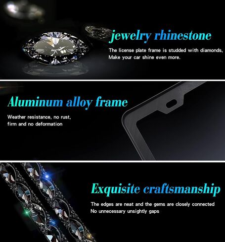 2 Pack Bling License Plate Frame for Women with High End Ribbon Gift Box Rhinestone Sparkly Diamond License Plate Holder, Handcrafted Crystal Premium Stainless Steel (Black Gem) in Saudi Arabia