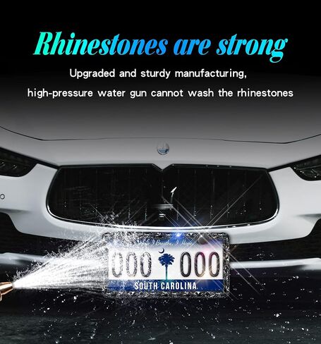 2 Pack Bling License Plate Frame for Women with High End Ribbon Gift Box Rhinestone Sparkly Diamond License Plate Holder, Handcrafted Crystal Premium Stainless Steel (Black Gem) in Saudi Arabia