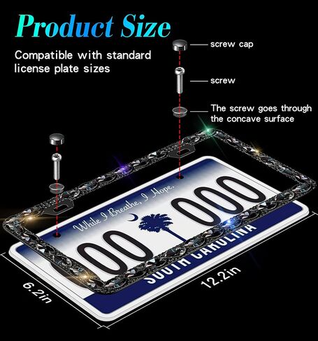 2 Pack Bling License Plate Frame for Women with High End Ribbon Gift Box Rhinestone Sparkly Diamond License Plate Holder, Handcrafted Crystal Premium Stainless Steel (Black Gem) in Saudi Arabia