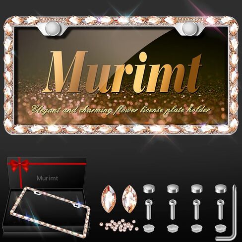 2 Pack Bling License Plate Frame for Women with High End Ribbon Gift Box Rhinestone Sparkly Diamond License Plate Holder, Handcrafted Crystal Premium Stainless Steel (Black Gem) in Saudi Arabia