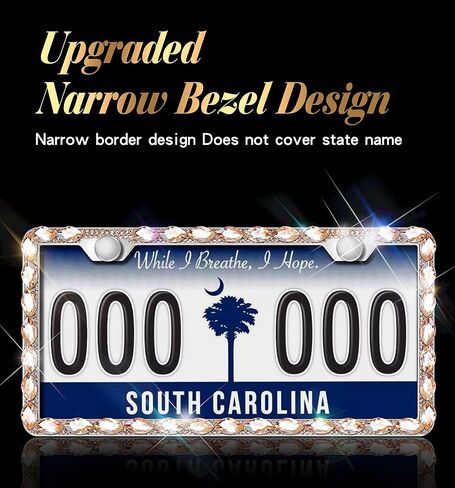 2 Pack Bling License Plate Frame for Women with High End Ribbon Gift Box Rhinestone Sparkly Diamond License Plate Holder, Handcrafted Crystal Premium Stainless Steel (Black Gem) in Saudi Arabia
