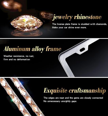 2 Pack Bling License Plate Frame for Women with High End Ribbon Gift Box Rhinestone Sparkly Diamond License Plate Holder, Handcrafted Crystal Premium Stainless Steel (Black Gem) in Saudi Arabia