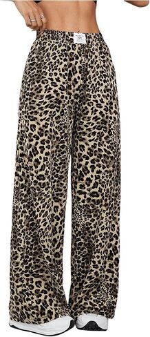 Milumia Women's Leopard Print Elastic Waisted Wide Leg Long Pants Trousers in Saudi Arabia