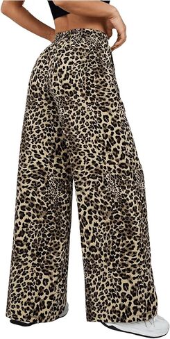 Milumia Women's Leopard Print Elastic Waisted Wide Leg Long Pants Trousers in Saudi Arabia