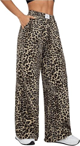 Milumia Women's Leopard Print Elastic Waisted Wide Leg Long Pants Trousers in Saudi Arabia