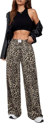 Milumia Women's Leopard Print Elastic Waisted Wide Leg Long Pants Trousers in Saudi Arabia