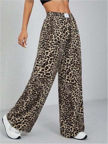 Milumia Women's Leopard Print Elastic Waisted Wide Leg Long Pants Trousers in Saudi Arabia