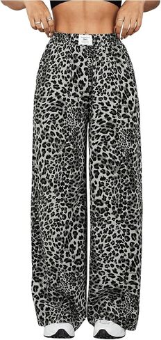 Milumia Women's Leopard Print Elastic Waisted Wide Leg Long Pants Trousers in Saudi Arabia