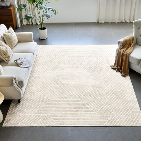 INGEROOM 8x10 Washable Area Rugs, Beige Geometric Area Rug for Living Room Bedroom, Modern Neutral Area Rug, Large Non-Slip Indoor Floor Carpet for High Traffic Areas, Kitchen, Dining Room in Saudi Arabia